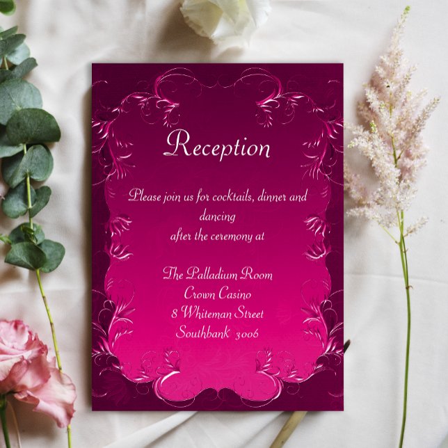 Ornamental Damask Swirls Pink Wedding Reception Enclosure Card (Creator Uploaded)