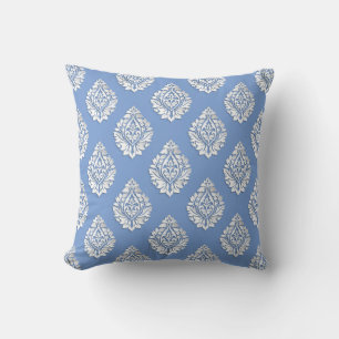 Ornamental Damask White Light Blue Floral Cushion