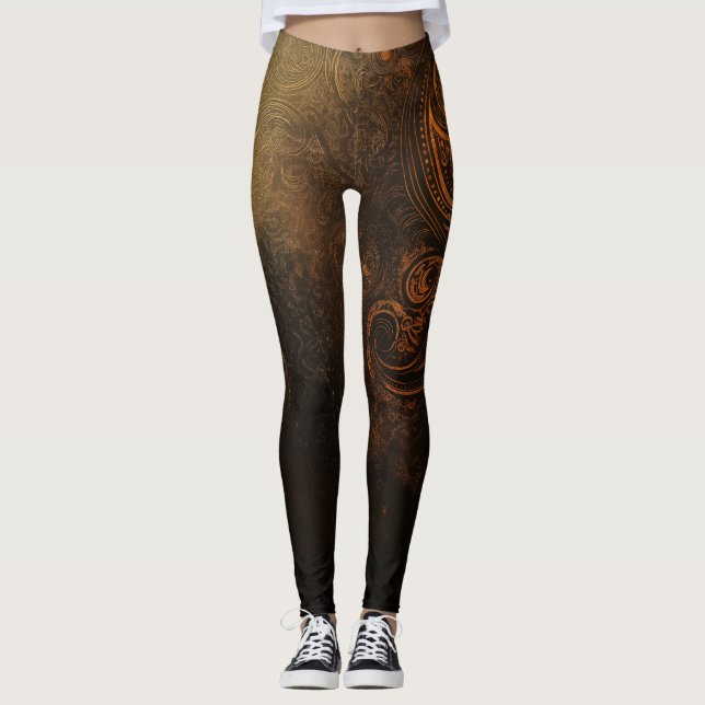 🖤 Ornamental Dark Gold Pattern - Luxurious & Intr Leggings (Front)