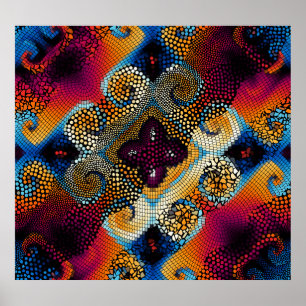 Ornamental Diagonal Waves: Mosaic Texture Poster