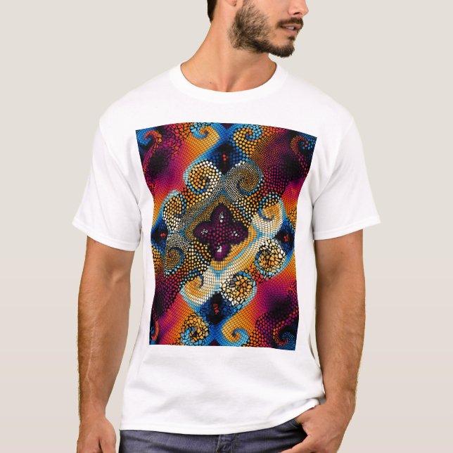 Ornamental Diagonal Waves: Mosaic Texture T-Shirt (Front)