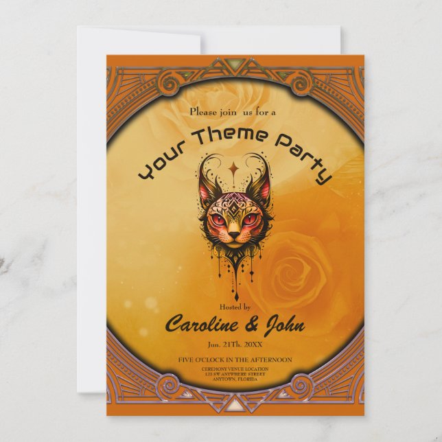 Ornamental elegance: A portrait of a cat.  Invitation (Front)