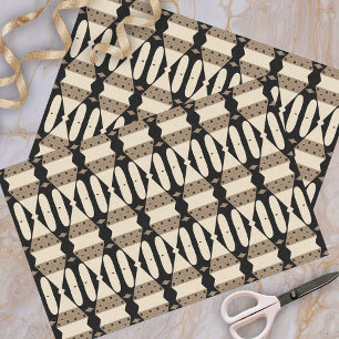 Ornamental Elegant Black & Beige Geometric Pattern Tissue Paper