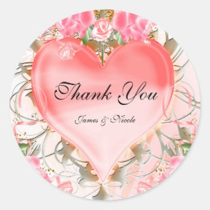 Ornamental Elegant Floral Heart Peach Roses Classic Round Sticker