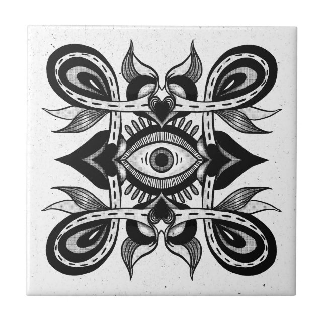 Ornamental Eye - Weirdcore Botanical Tattoo Style Tile (Front)