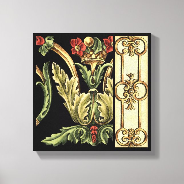 Ornamental Floral Design with Black Borders Canvas Print (Front)