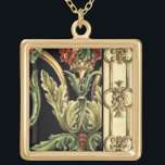 Ornamental Floral Design with Black Borders Gold Plated Necklace<br><div class="desc">An ornamental painting with an attractive floral design enclosed by black borders. The green and red colours leap off the print thanks to the black background. How wonderful would this look on your wall? Purchase it and find out!</div>
