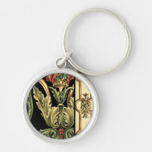 Ornamental Floral Design with Black Borders Key Ring