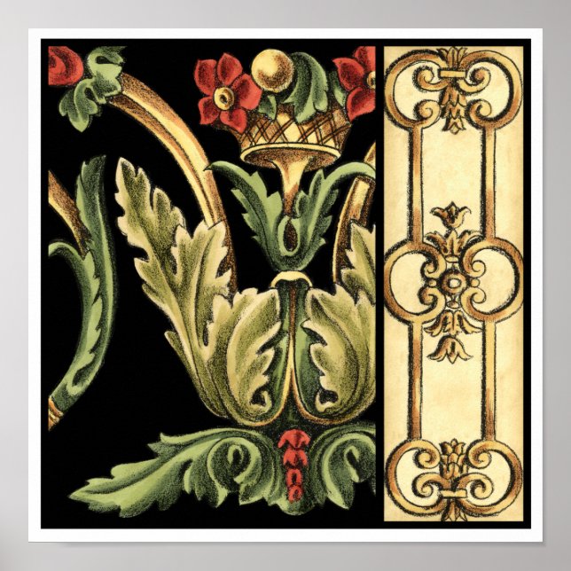 Ornamental Floral Design with Black Borders Poster (Front)