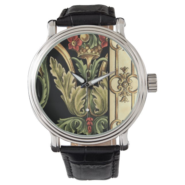 Ornamental Floral Design with Black Borders Watch (Front)