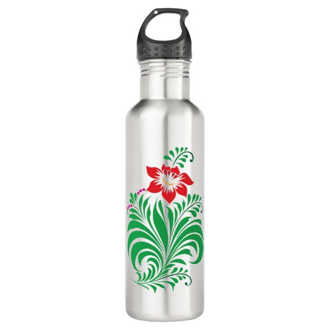 Ornamental Floral Flower Design – Elegant 710 Ml Water Bottle (Front)