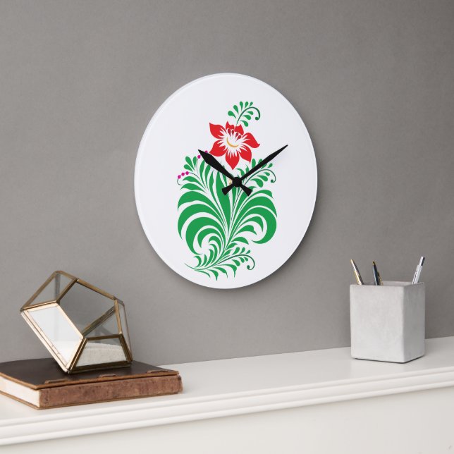 Ornamental Floral Flower Design – Elegant Large Clock (Office)