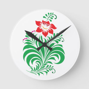 Ornamental Floral Flower Design – Elegant Round Clock
