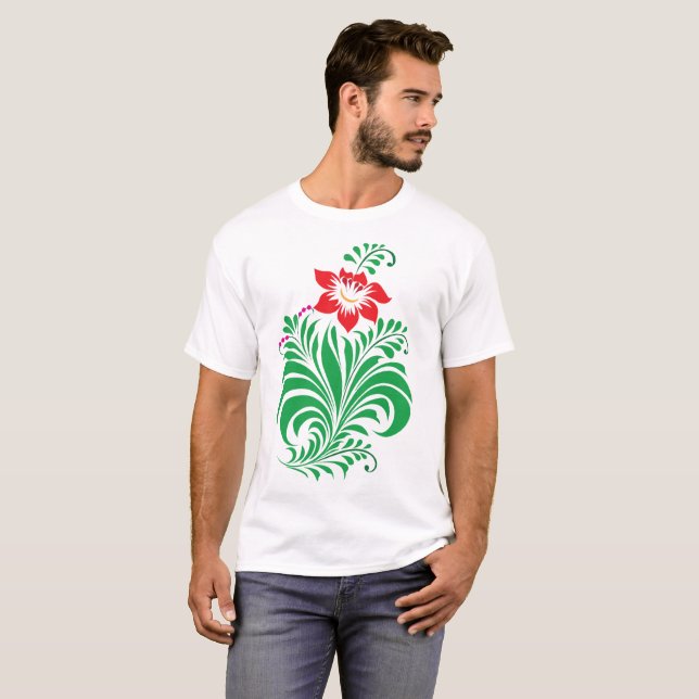 Ornamental Floral Flower Design – Elegant T-Shirt (Front Full)