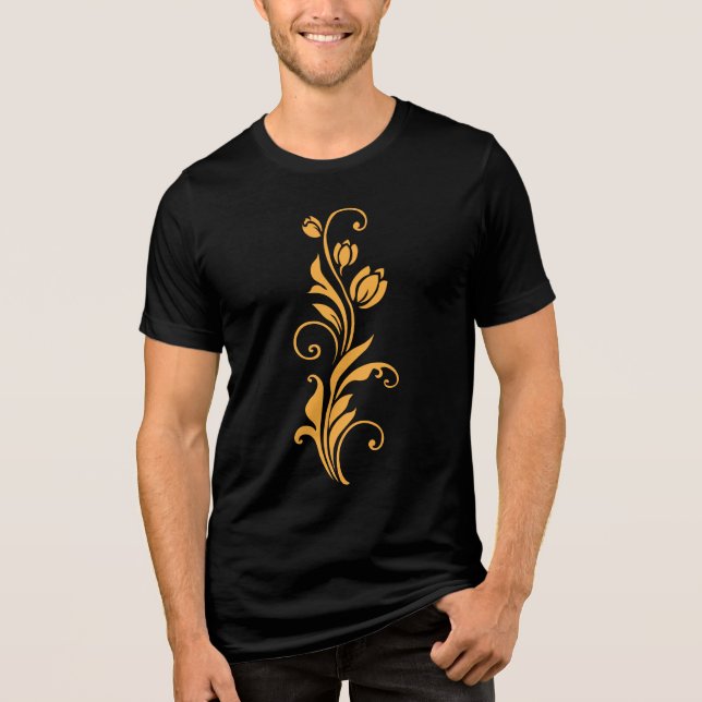 Ornamental Floral Flower Design  Tri-Blend Shirt (Front)