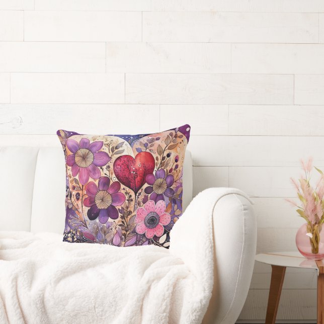 Ornamental Floral Heart Art Cushion (Couch)