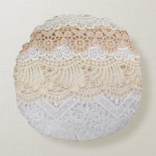 Ornamental Floral Lace: Elegant Collection Round Cushion