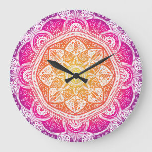 Ornamental floral mandala: colourful vintage. large clock