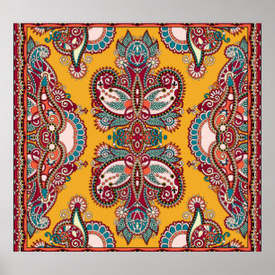 Ornamental Floral Paisley: Traditional Bandanna Poster