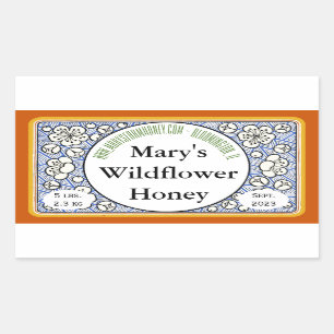 Ornamental Flowers and Buds Honey Jar Rectangular Sticker