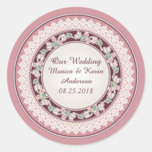 Ornamental flowers, lace pattern border Wedding Classic Round Sticker