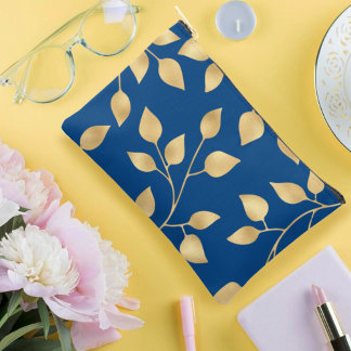 ornamental foliage design faux gold leaf pattern accessory pouch