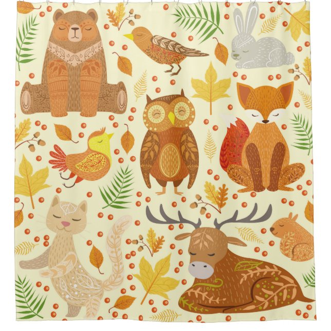 Ornamental forest animals illustration. shower curtain (Front)