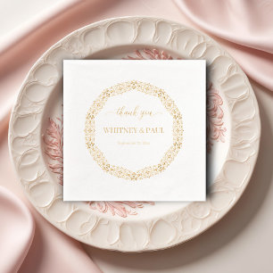 Ornamental Frame   Thank You , Names Foil Wedding Napkins
