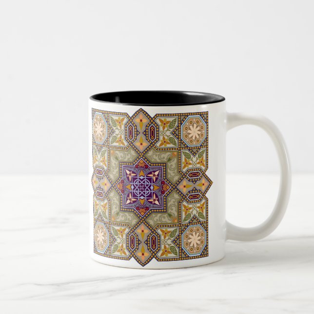 Ornamental Geometric Floral Pattern Two-Tone Coffee Mug (Right)