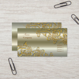 Ornamental/Gilded gold swirls/faux brushed nickle Business Card