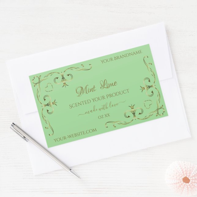 Ornamental Gold Corners Sage Green Product Labels (Envelope)