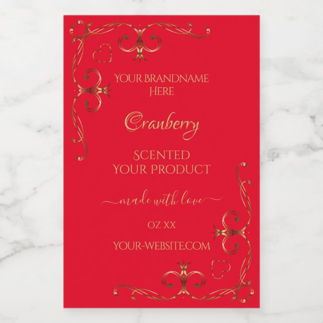 Ornamental Gold Ornate Corners Red Product Labels (Single Label)
