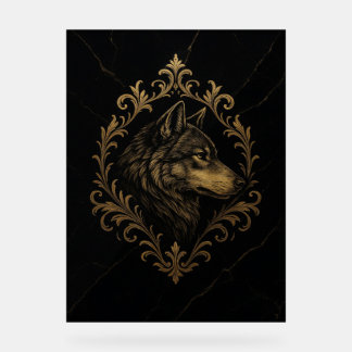 Ornamental Golden Wolf Acrylic Sign