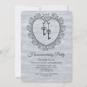 Ornamental Heart and Keys Housewarming Party Inv Invitation