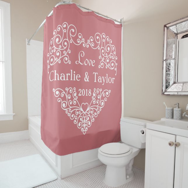 Ornamental Heart custom text shower curtain (In Situ)