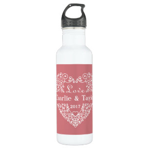 Ornamental Heart custom text water bottles
