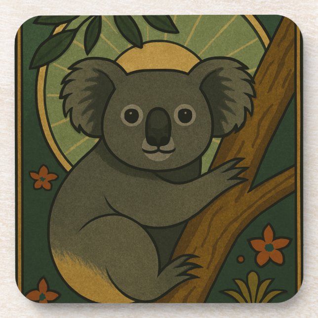Ornamental Koala in Botanical Mandala Coaster (Front)