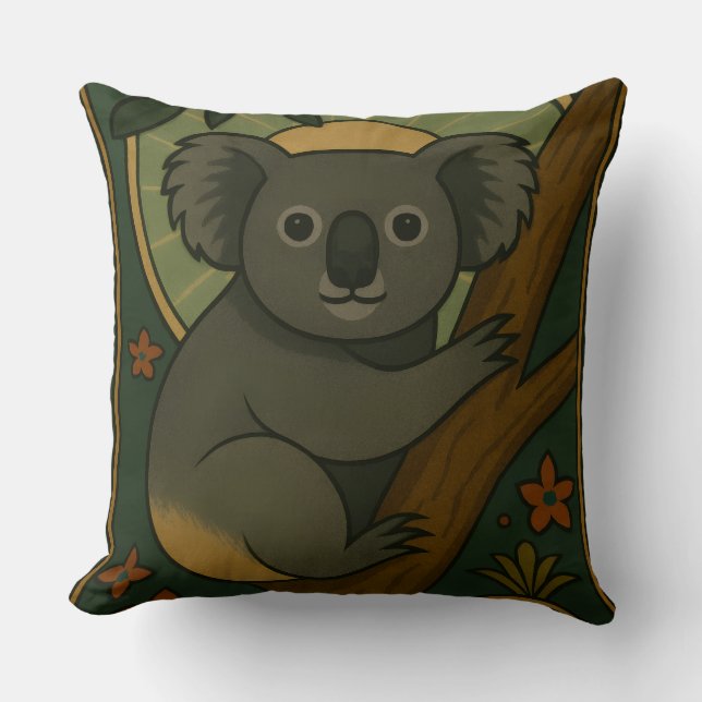 Ornamental Koala in Botanical Mandala Cushion (Front)