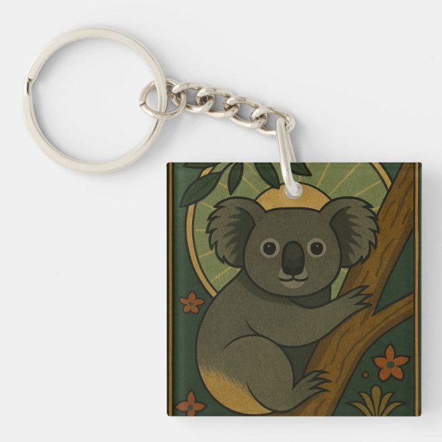 Ornamental Koala in Botanical Mandala Key Ring (Front)