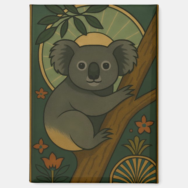Ornamental Koala in Botanical Mandala Magnet (Front)