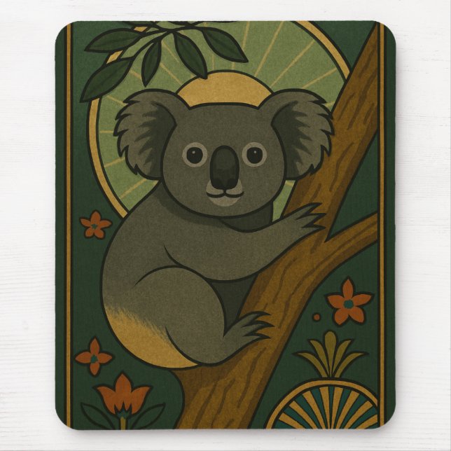 Ornamental Koala in Botanical Mandala Mouse Pad (Front)