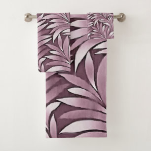 Ornamental Leaves In Pastel Eggplant Hues Bath Towel Set
