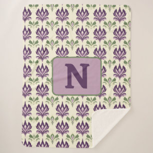 Ornamental Lily Motif Pattern Sherpa Blanket