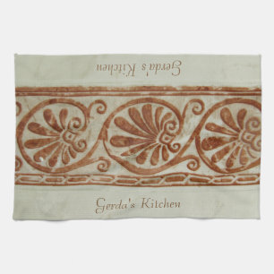 Ornamental Mediterranean Brown Border with Text Tea Towel
