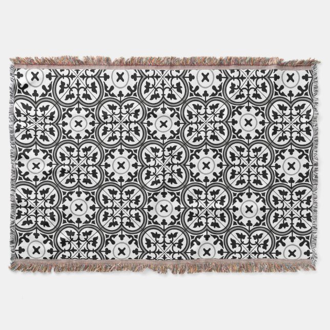 Ornamental Moroccan Tile Pattern Throw Blanket (Front)