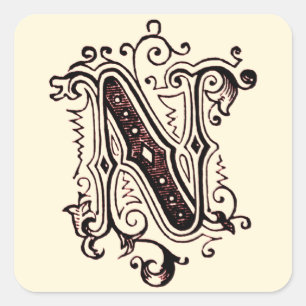 Ornamental 'N' - Stamp Square Sticker