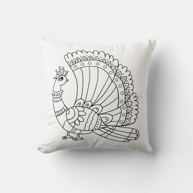 Ornamental Peacock Doodle Cushion (Front)
