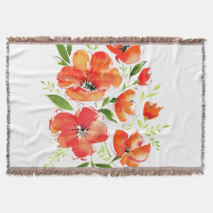 Ornamental Poppy Watercolor: Isolated Bouquet Throw Blanket