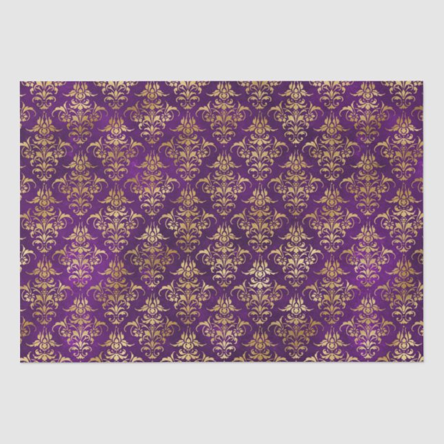 Ornamental Purple & Gold Damask Pattern Tissue Paper (Front)