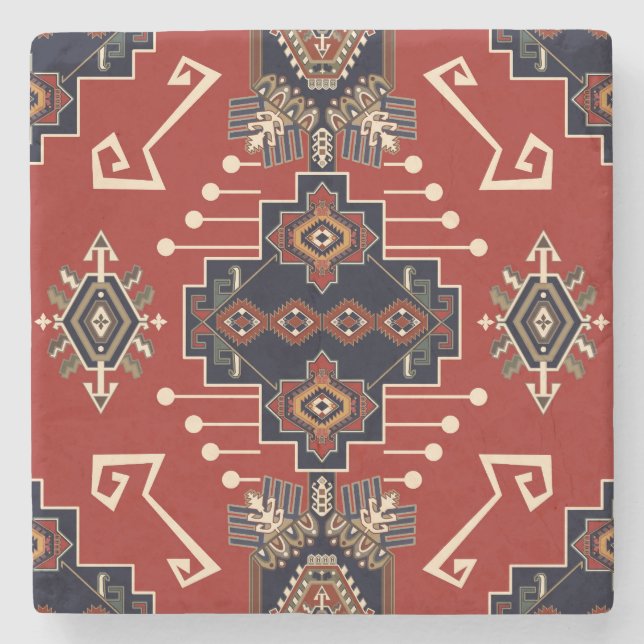 Ornamental Rug Design: Vintage Geometric. Stone Coaster (Front)